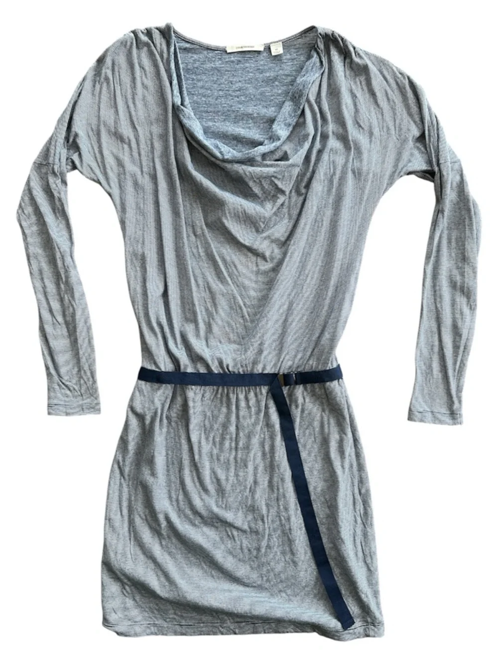 Country Road Navy White Long-Sleeve Dress Tie Waist Lined - Picture 1 of 6